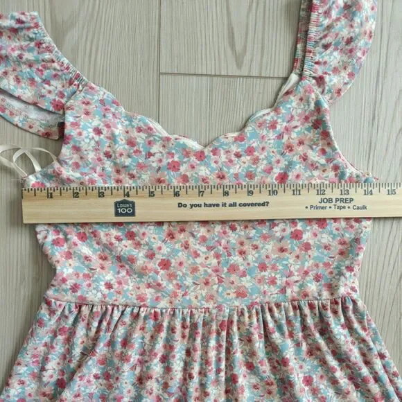 Floral Women's Dress A-Line Ruffle Straps Pink Small Monteau Los Angeles - Picture 9 of 11